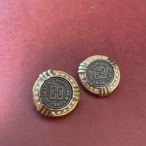 Vintage Givenchy Paris New York 4G Logo Rhinestone Clip-On Earrings